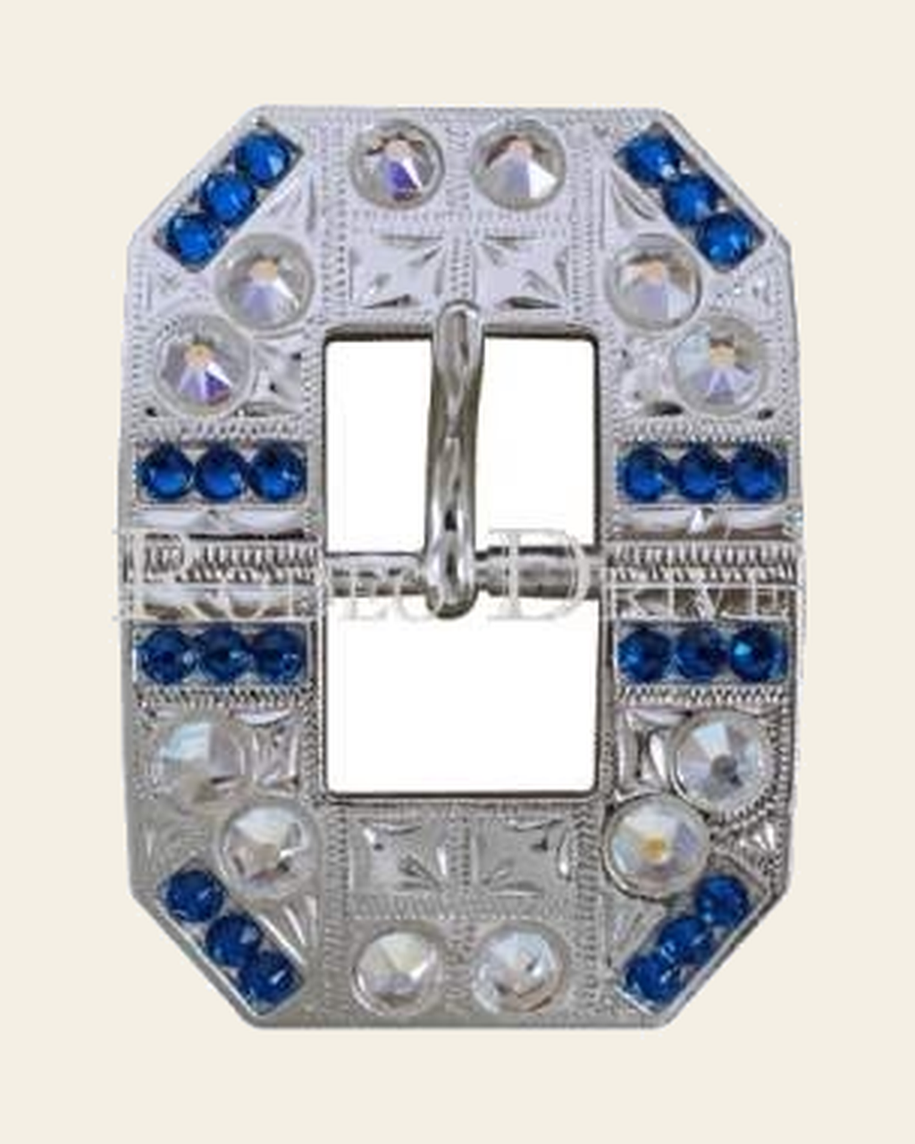 Capri & AB Bright Silver European Crystal Square Cart Buckle on a warm cream background