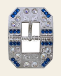 Capri & AB Bright Silver European Crystal Square Cart Buckle on a warm cream background