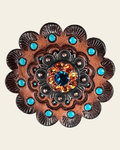 Capri & Fire Opal Copper 1" European Crystal Concho and Leather Rosette on a warm cream background