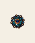 Capri Fire Opal & Teal Copper 1.5" European Crystal Concho on a warm cream background
