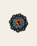 Capri Fire Opal & Teal Copper 2" European Crystal Concho on a warm cream background