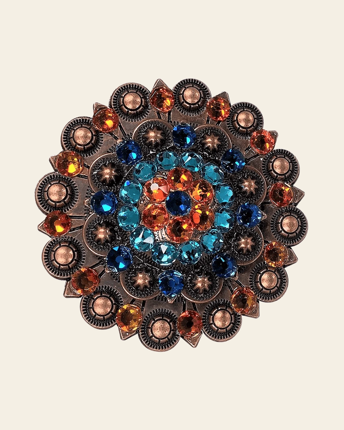 Capri Fire Opal & Teal Copper Berry Jacket European Crystal on a warm cream background