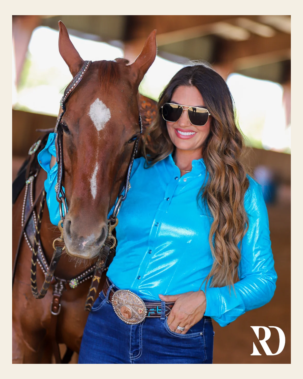 Capri Sparkle Performance Rodeo Shirt on a warm cream background