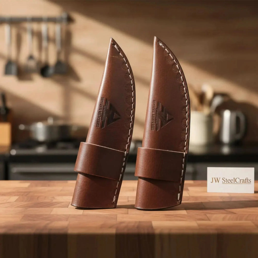 Carbon Steel Hunting Knife Set Drop Point Skinner Knives USA Flag Handles Leather Sheaths