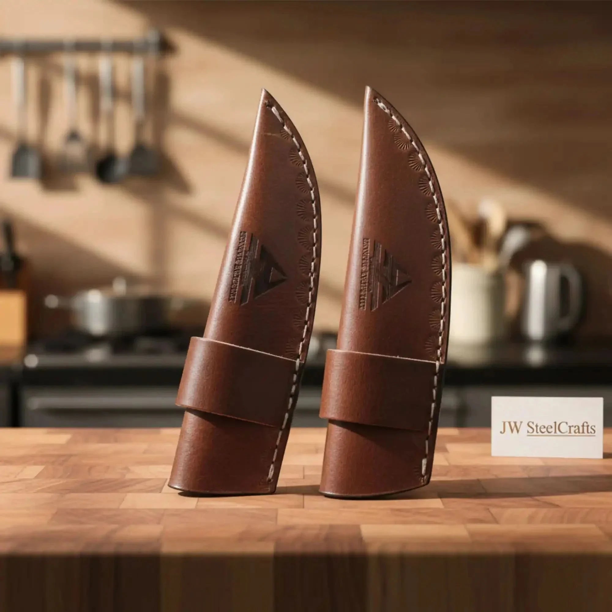 Carbon Steel Hunting Knife Set Drop Point Skinner Knives USA Flag Handles Leather Sheaths