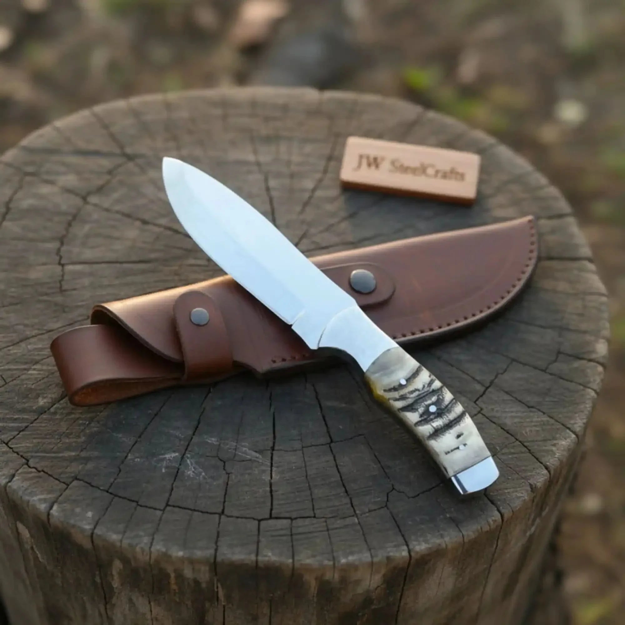Antler Creek Skinner Knife 9" Handmade Mirror Polished Ram Horn Handle