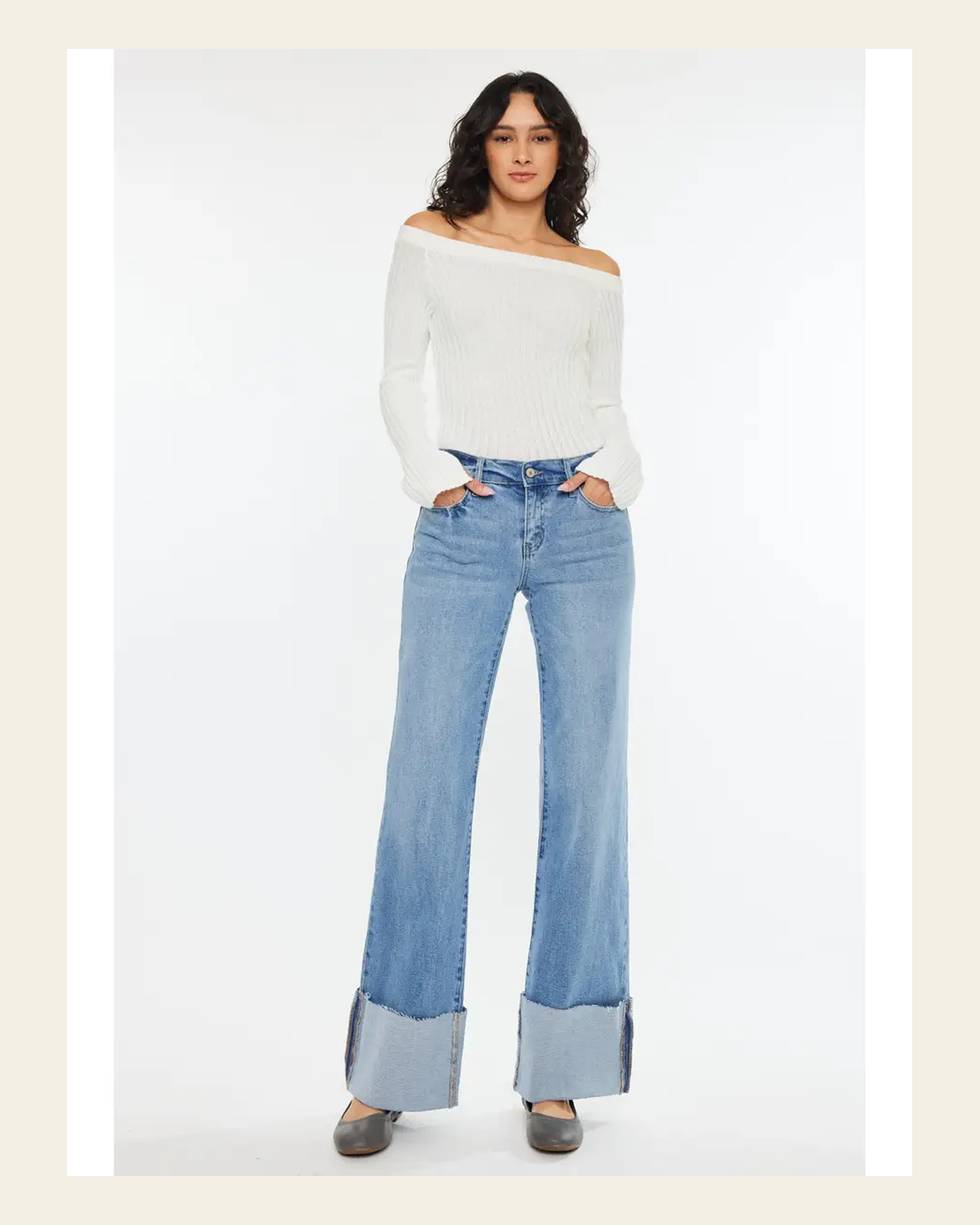 Carter Cuffed Denim | Jeans on a warm cream background