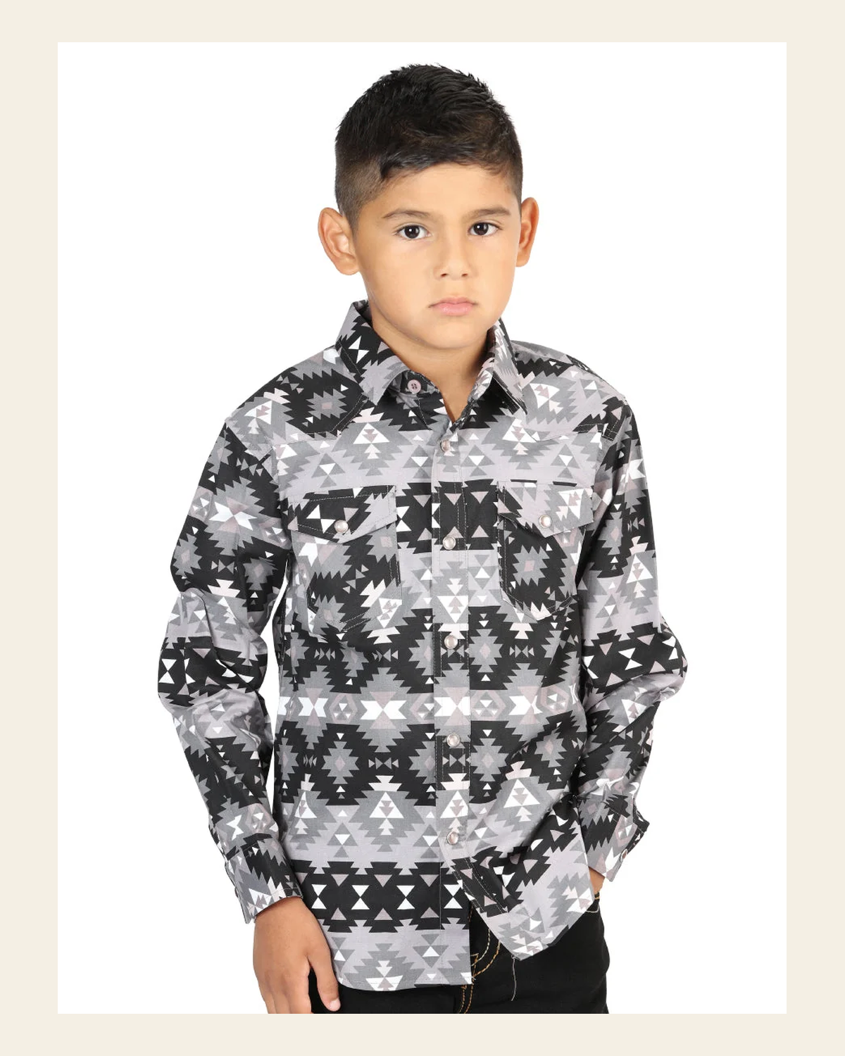 Casual Long-Sleeve Shirt by El General Black 44415 on a warm cream background