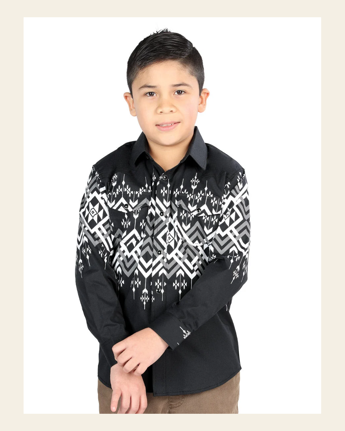 Casual Long-Sleeve Shirt by El General Black 44466 on a warm cream background