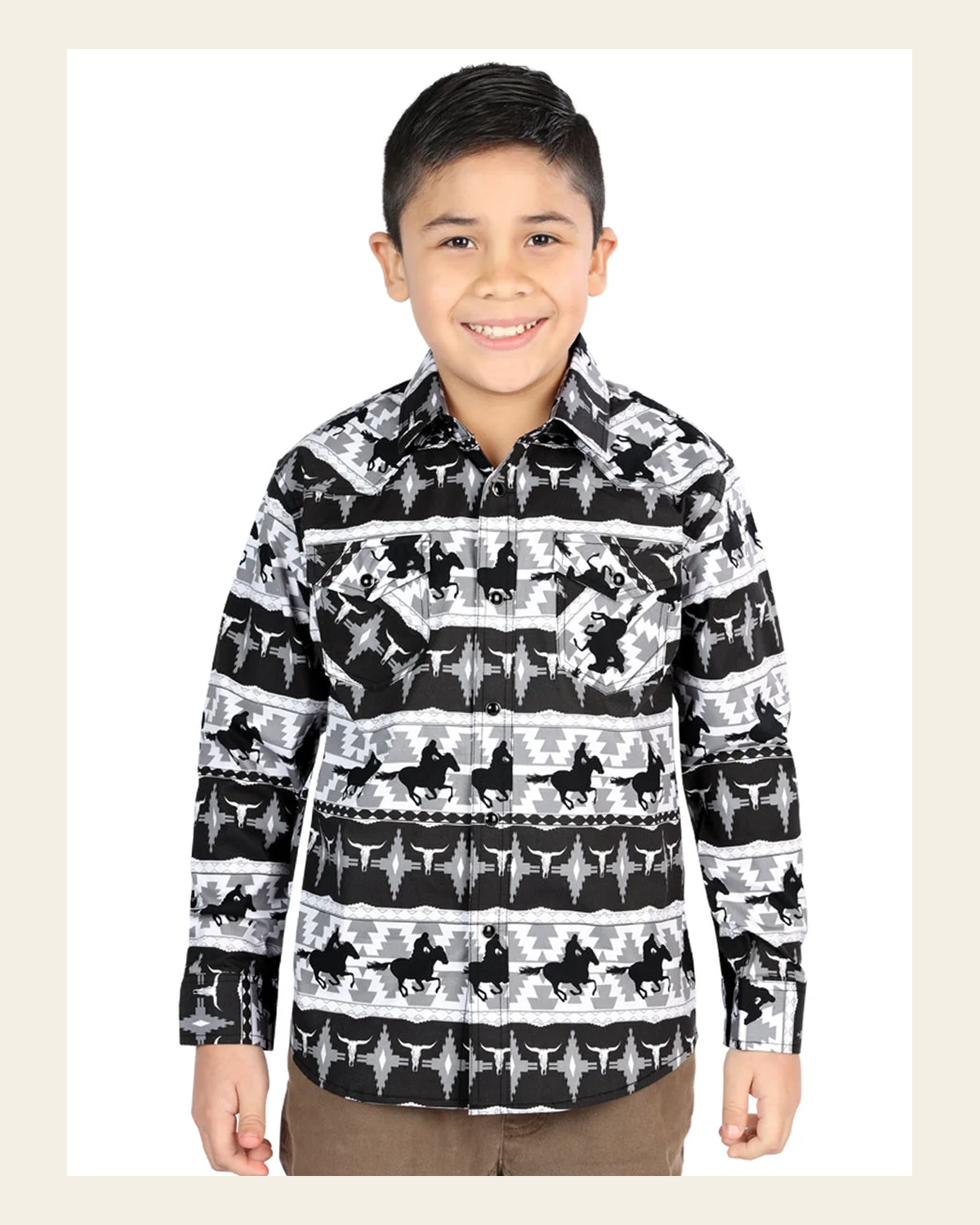 Casual Long-Sleeve Shirt by El General Black 44495 on a warm cream background