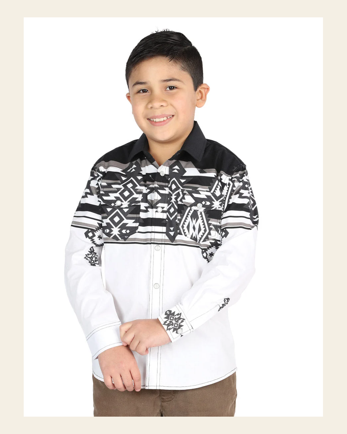 Casual Long-Sleeve Shirt by El General Black 44505 on a warm cream background