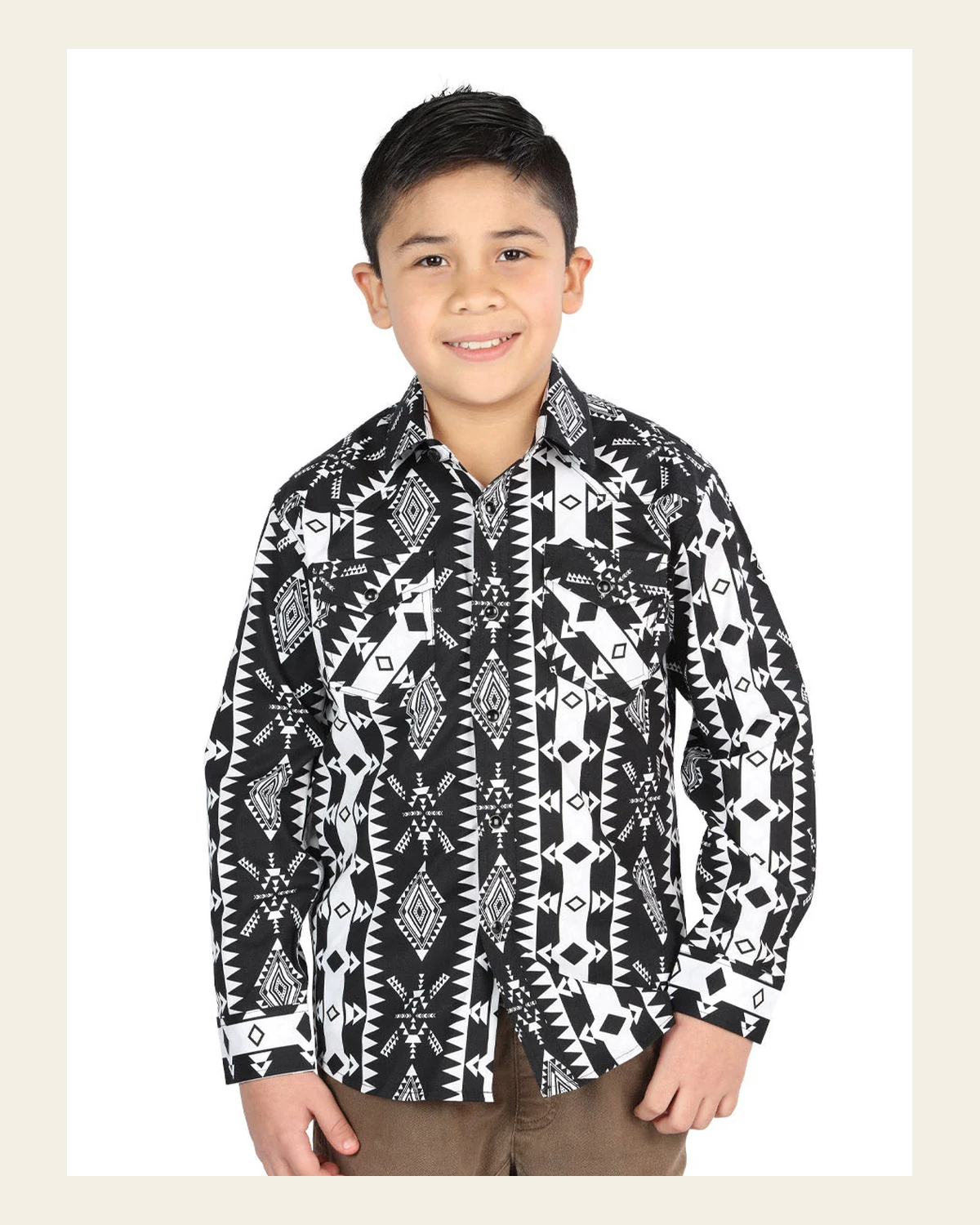 Casual Long-Sleeve Shirt by El General Black 44507 on a warm cream background