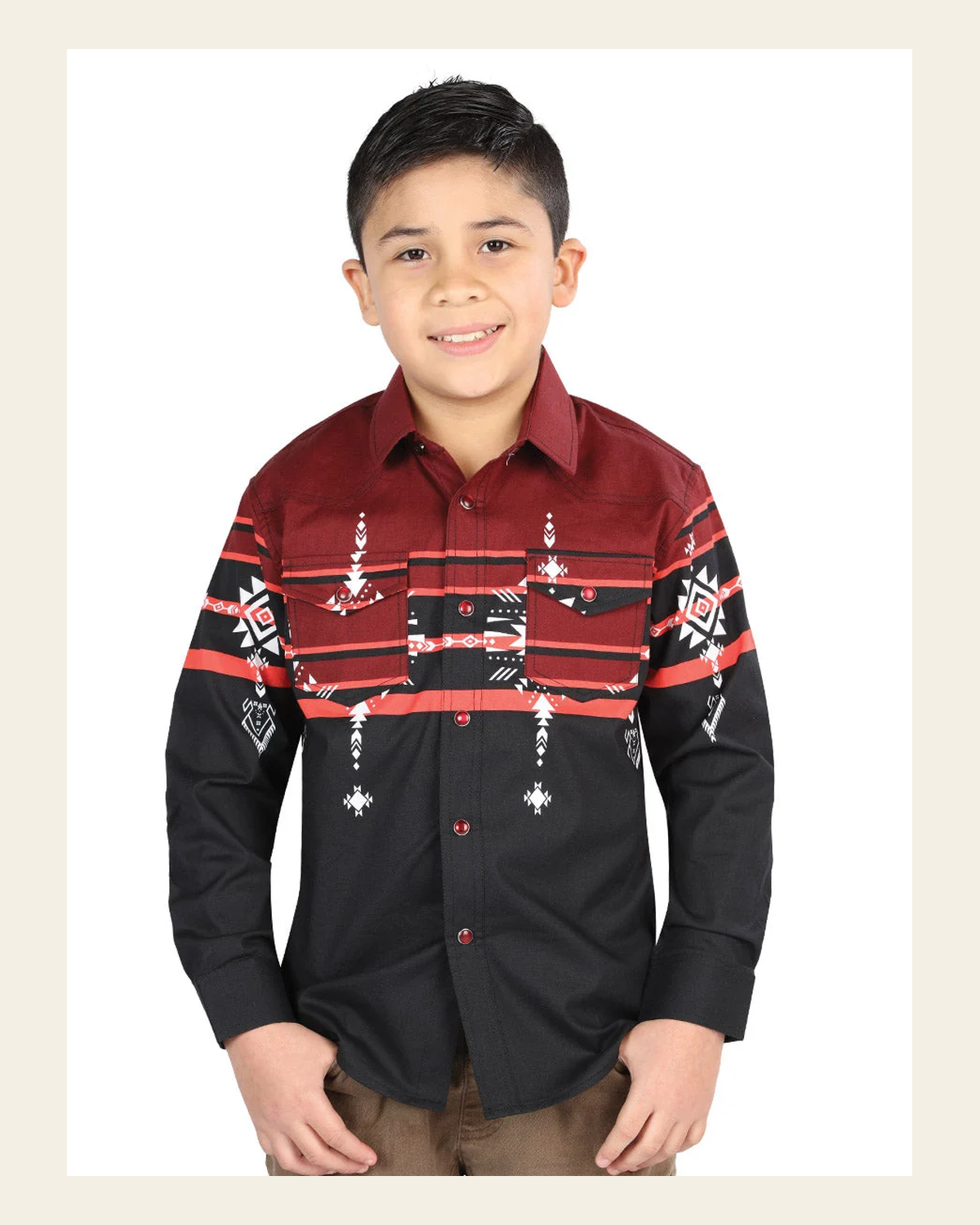 Casual Long-Sleeve Shirt by El General Black/Burgundy 44469 on a warm cream background
