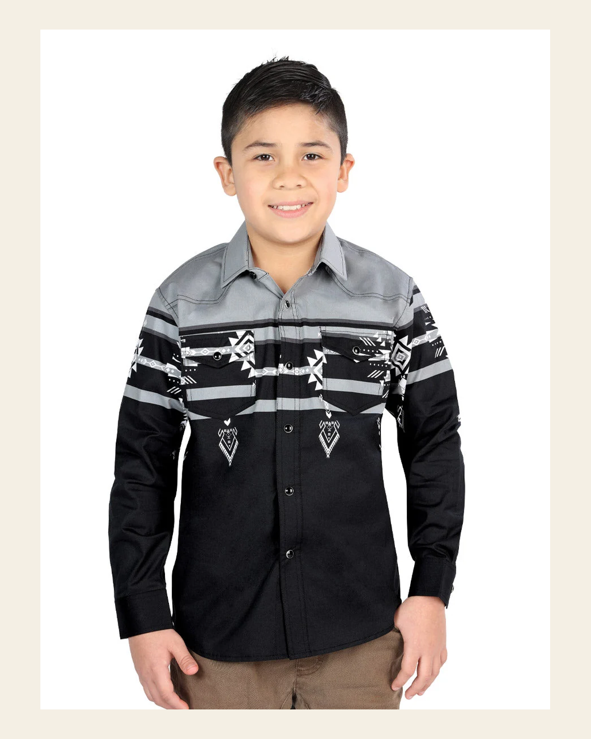 Casual Long-Sleeve Shirt by El General Black/Grey 44467 on a warm cream background
