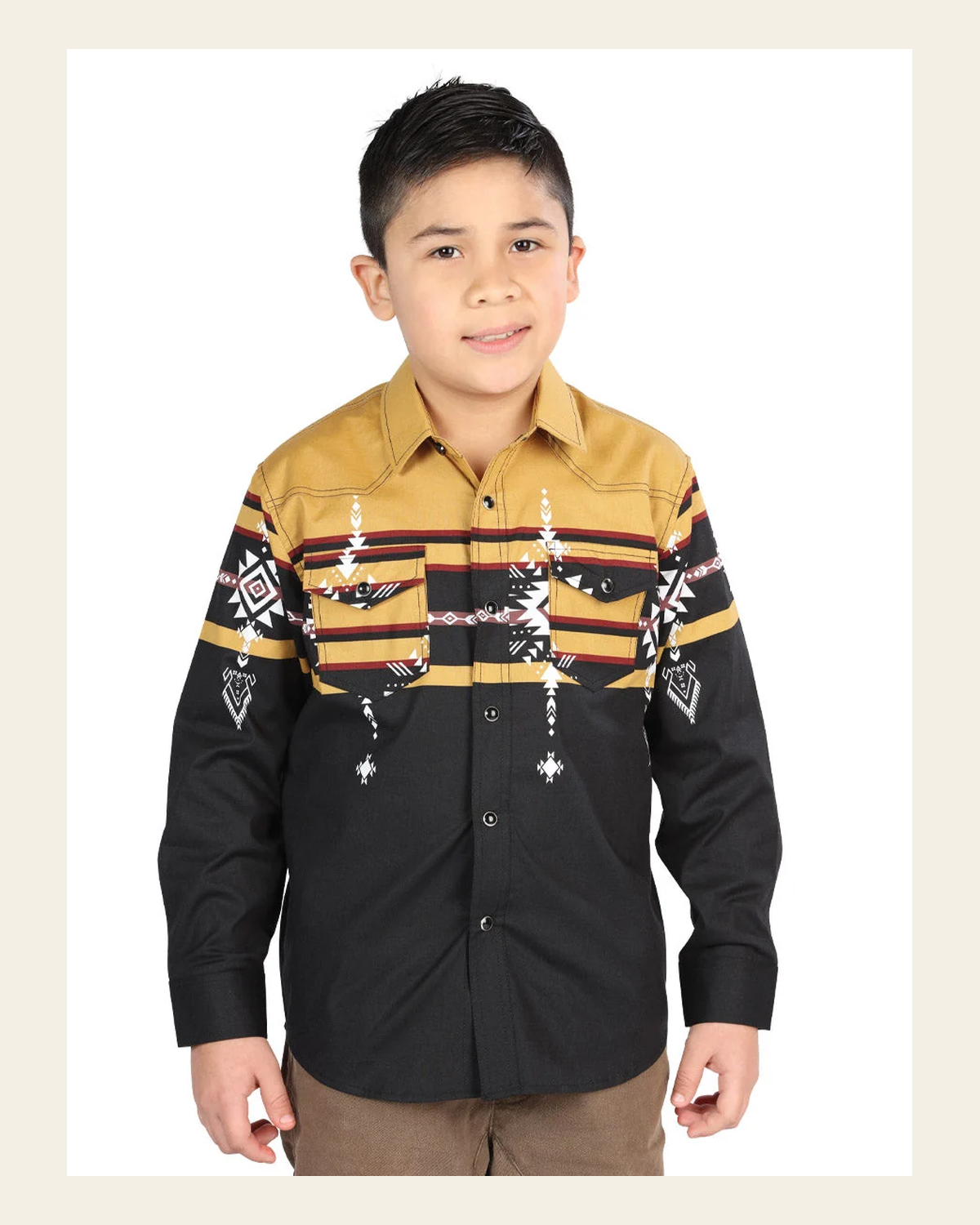 Casual Long-Sleeve Shirt by El General Black/Mustard 44468 on a warm cream background