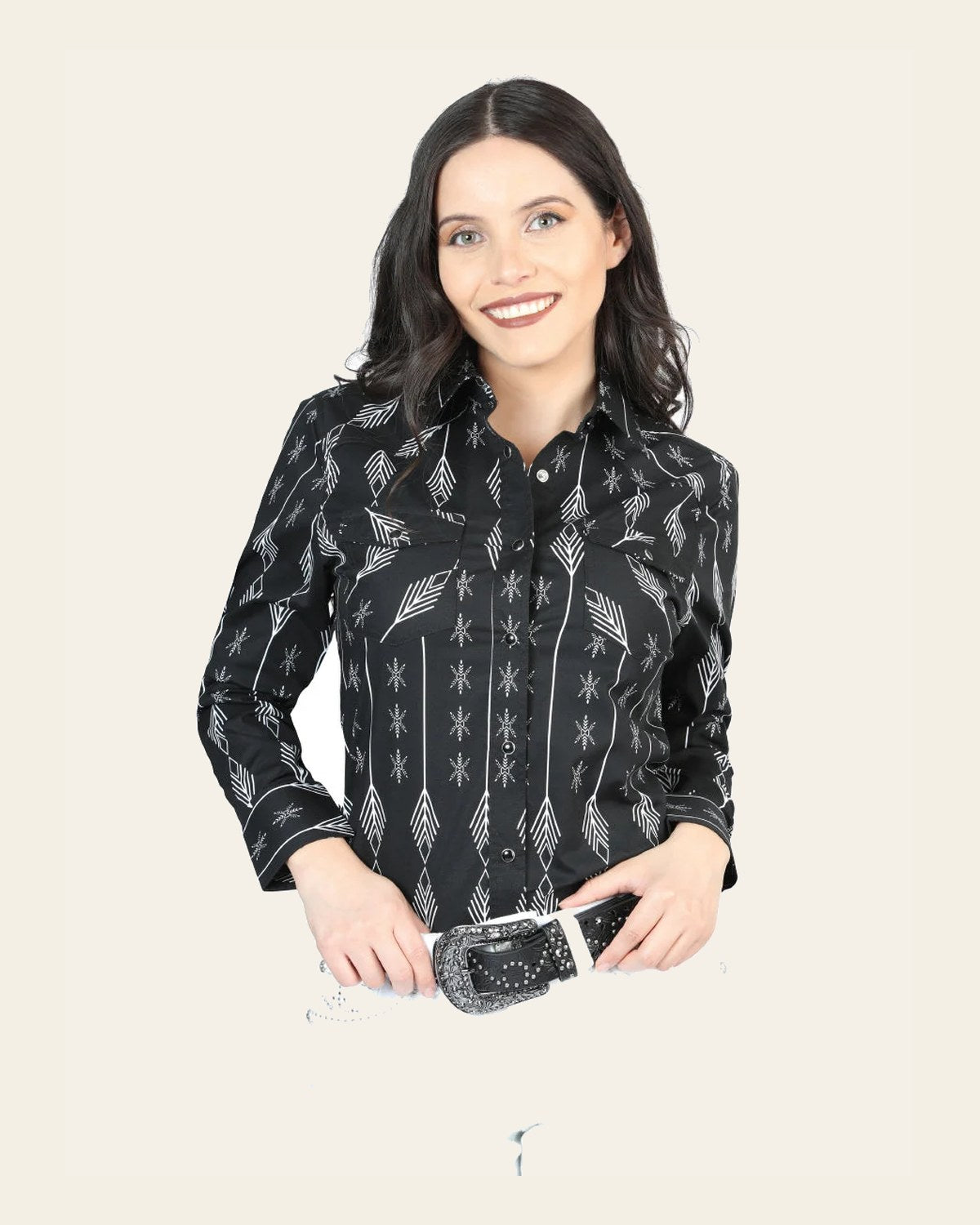 Casual Long-Sleeve Shirt by El General Black/White 44436 on a warm cream background