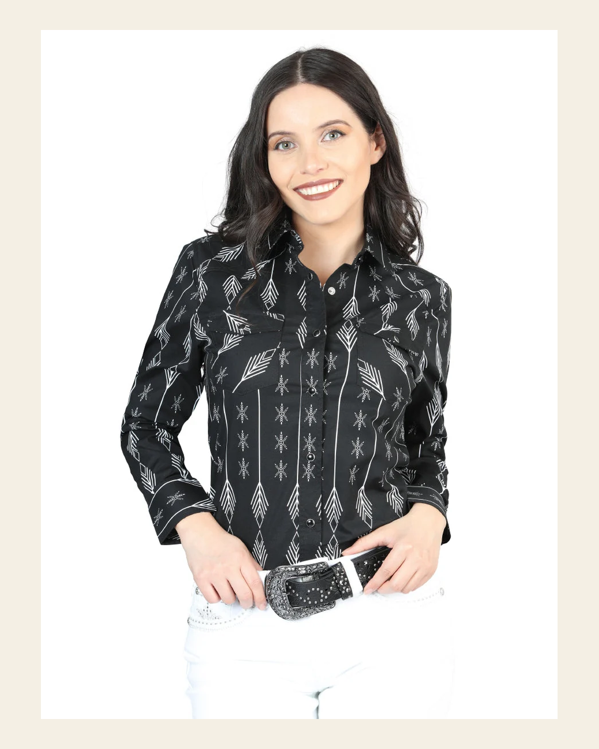 Casual Long-Sleeve Shirt by El General Black/White 44436 on a warm cream background