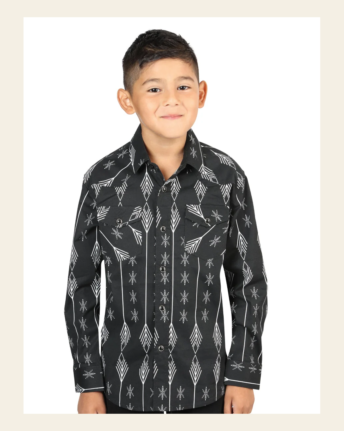 Casual Long-Sleeve Shirt by El General Black/White 44439 on a warm cream background