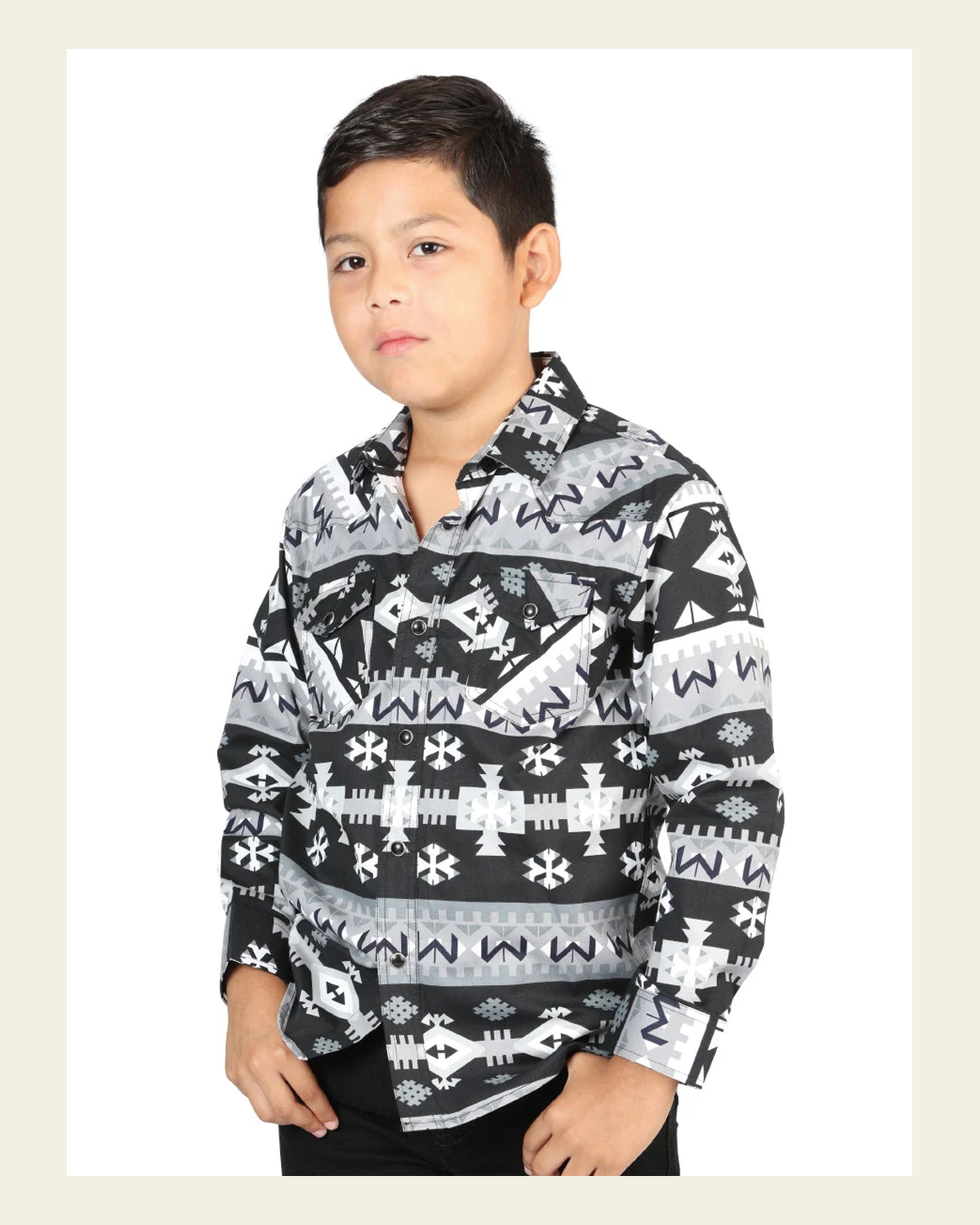 Casual Long-Sleeve Shirt by El General Black/White 44444 on a warm cream background