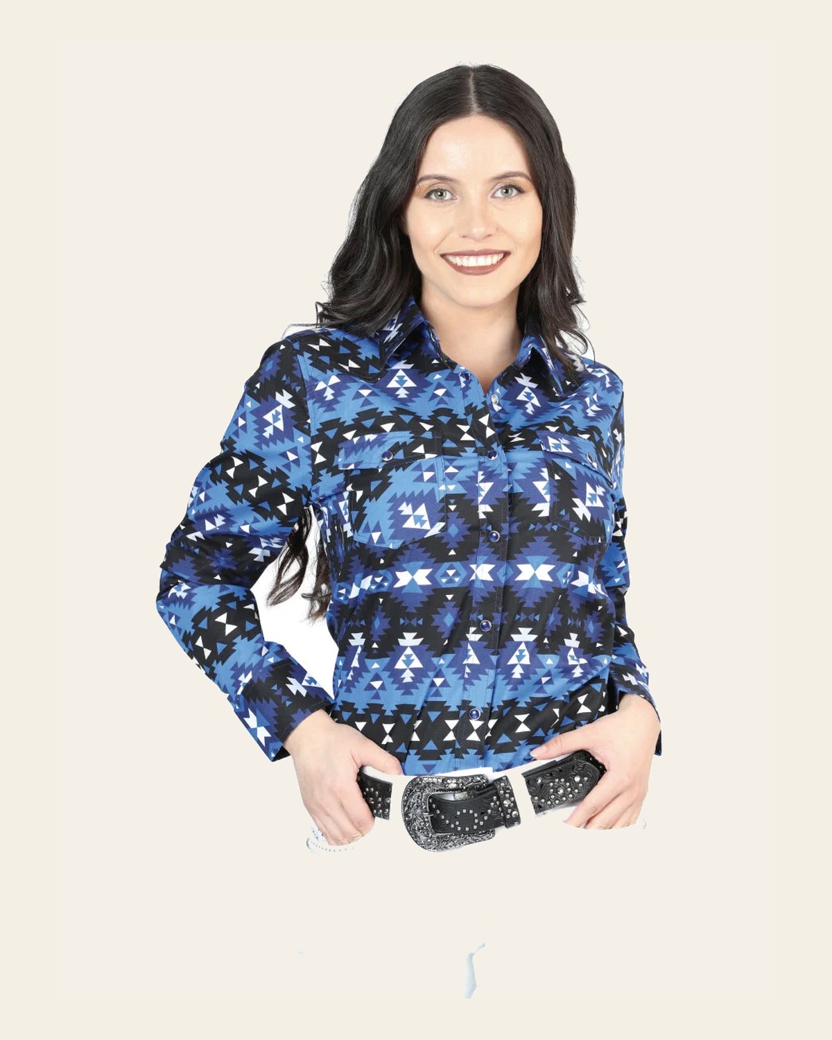 Casual Long-Sleeve Shirt by El General Blue 44410 on a warm cream background