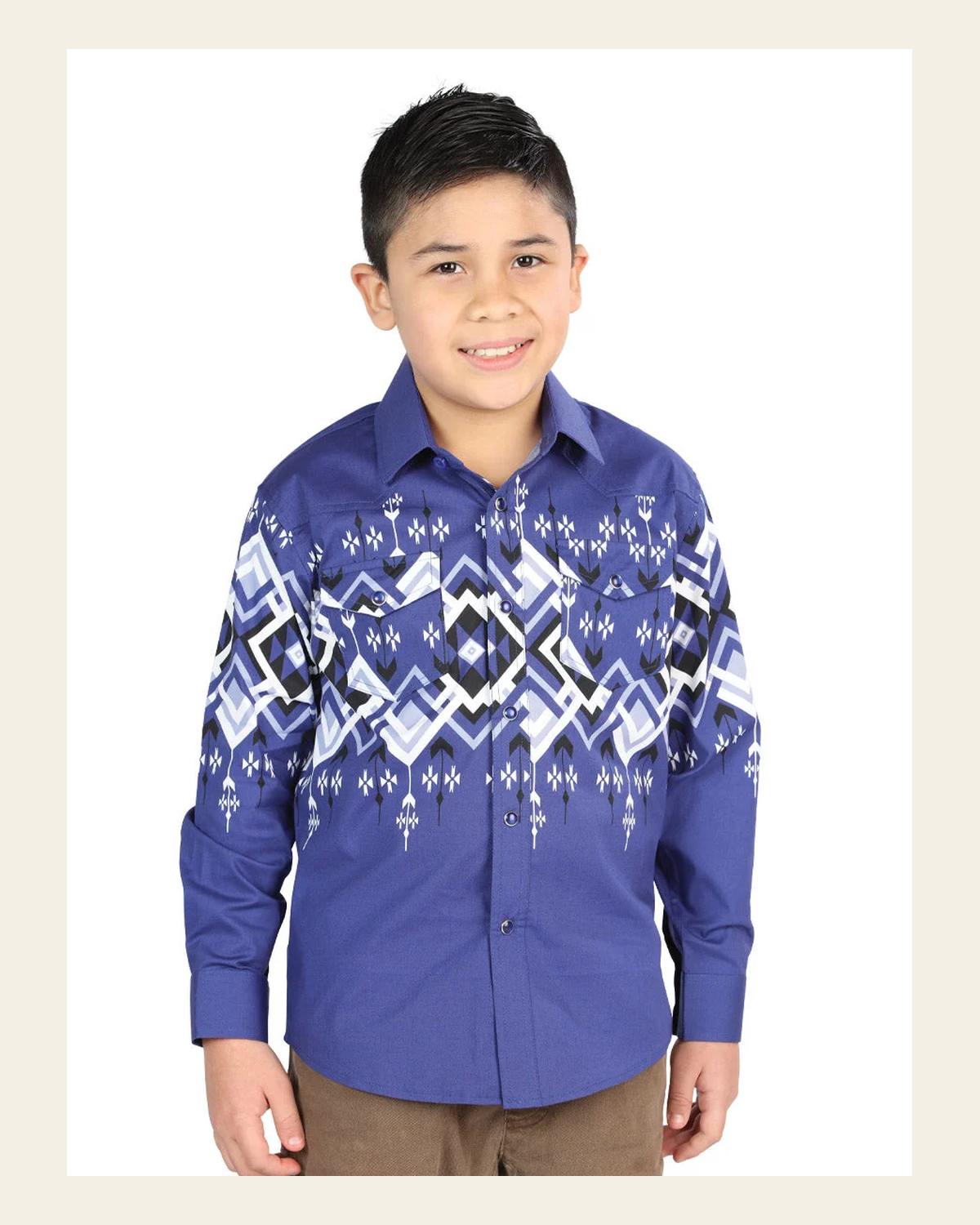 Casual Long-Sleeve Shirt by El General Blue 44464 on a warm cream background