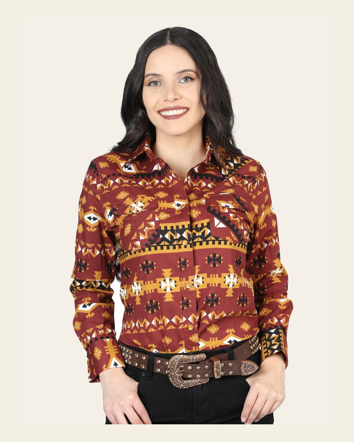 Casual Long-Sleeve Shirt by El General Brick 44424 on a warm cream background
