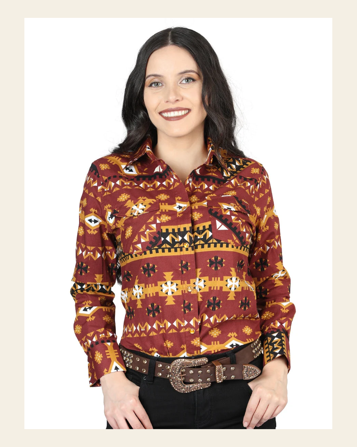 Casual Long-Sleeve Shirt by El General Brick 44424 on a warm cream background