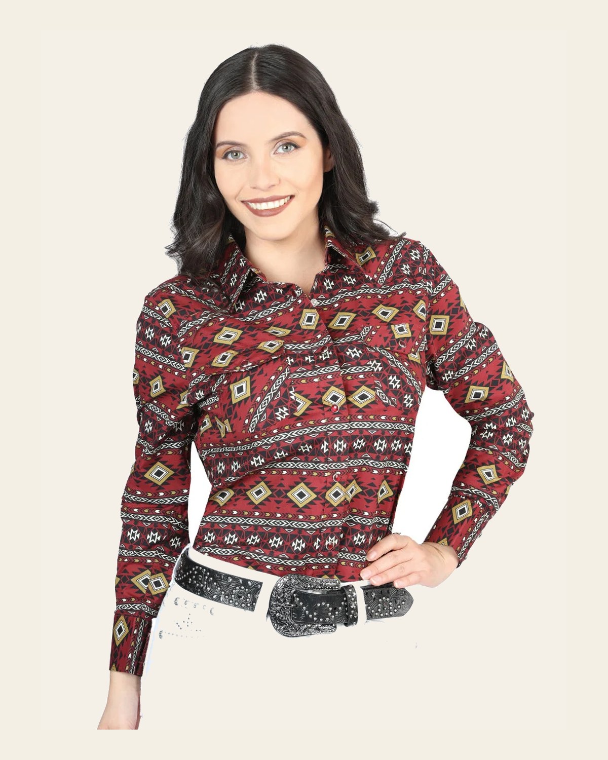 Casual Long-Sleeve Shirt by El General Burgundy 44407 on a warm cream background