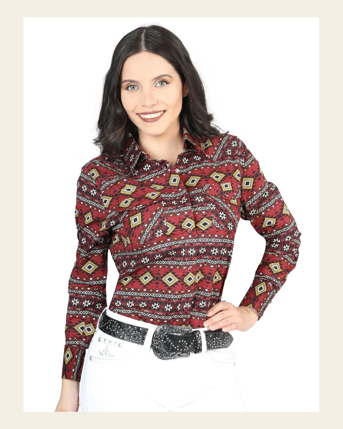 Casual Long-Sleeve Shirt by El General Burgundy 44407 on a warm cream background