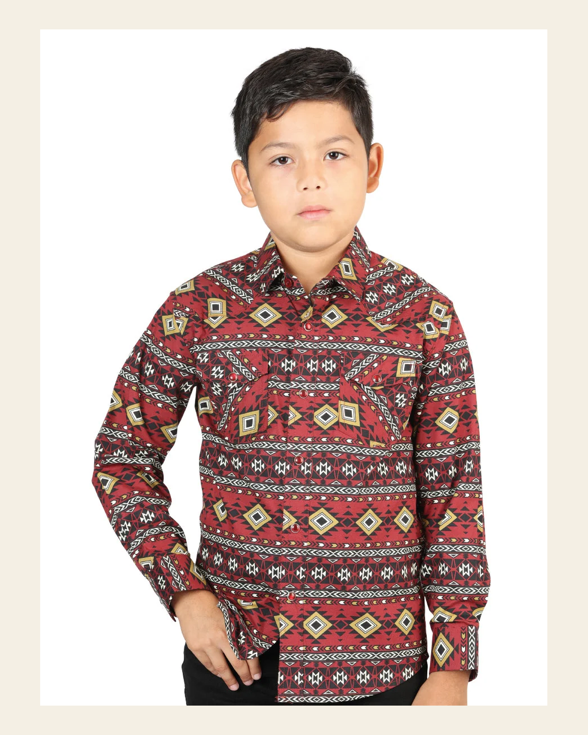 Casual Long-Sleeve Shirt by El General Burgundy 44413 on a warm cream background