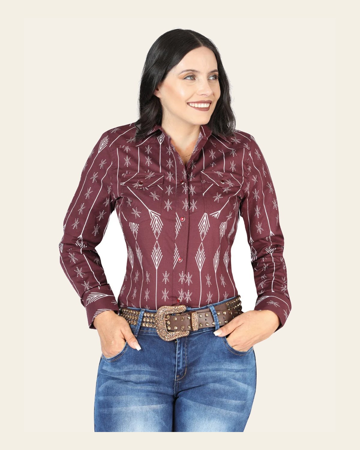 Casual Long-Sleeve Shirt by El General Burgundy 44438 on a warm cream background