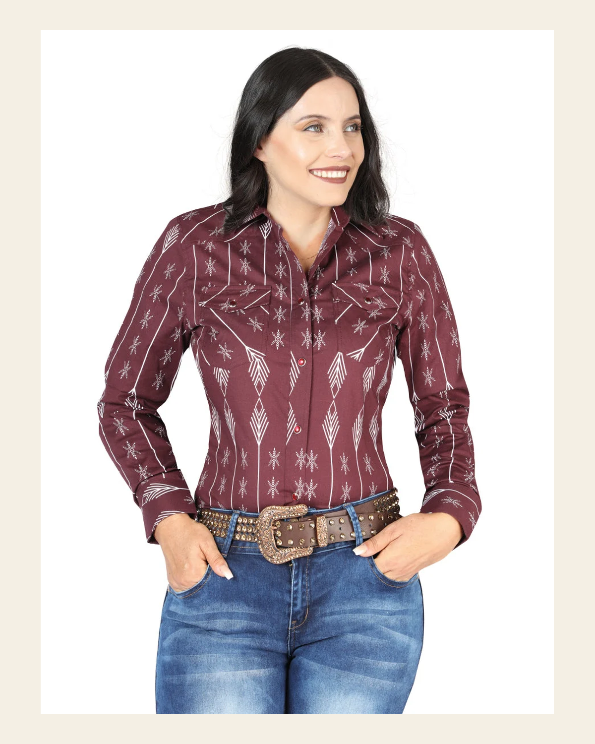 Casual Long-Sleeve Shirt by El General Burgundy 44438 on a warm cream background