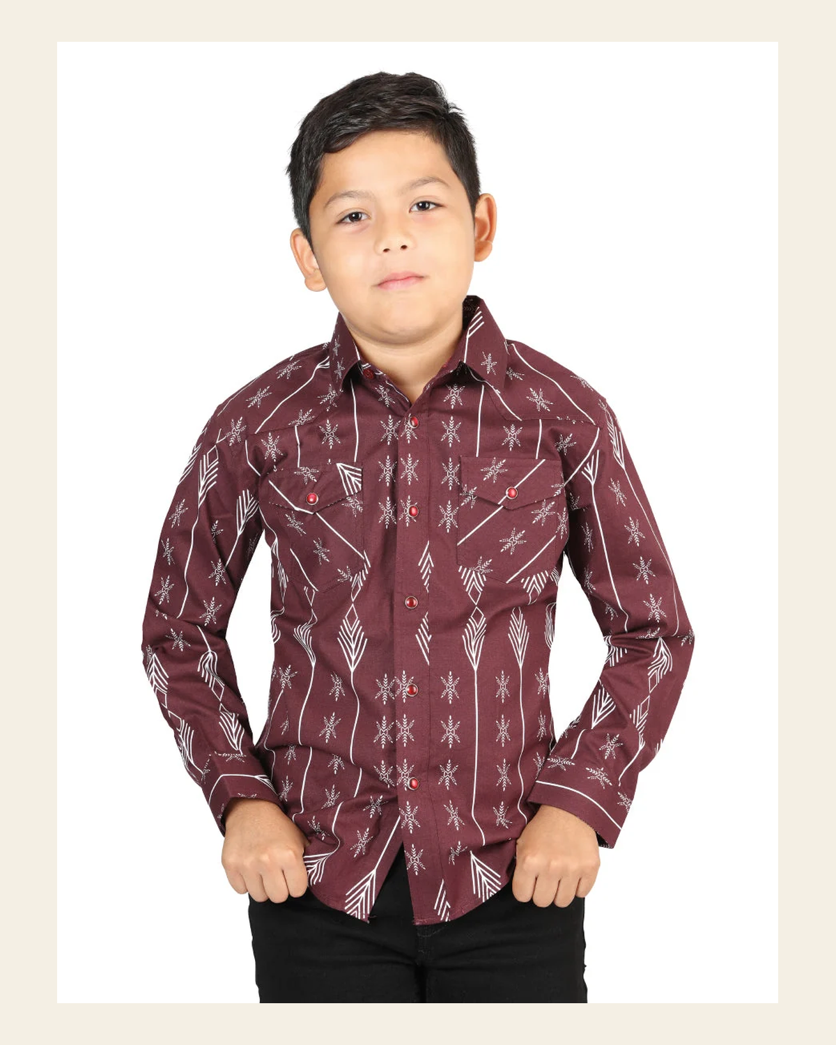 Casual Long-Sleeve Shirt by El General Burgundy 44441 on a warm cream background