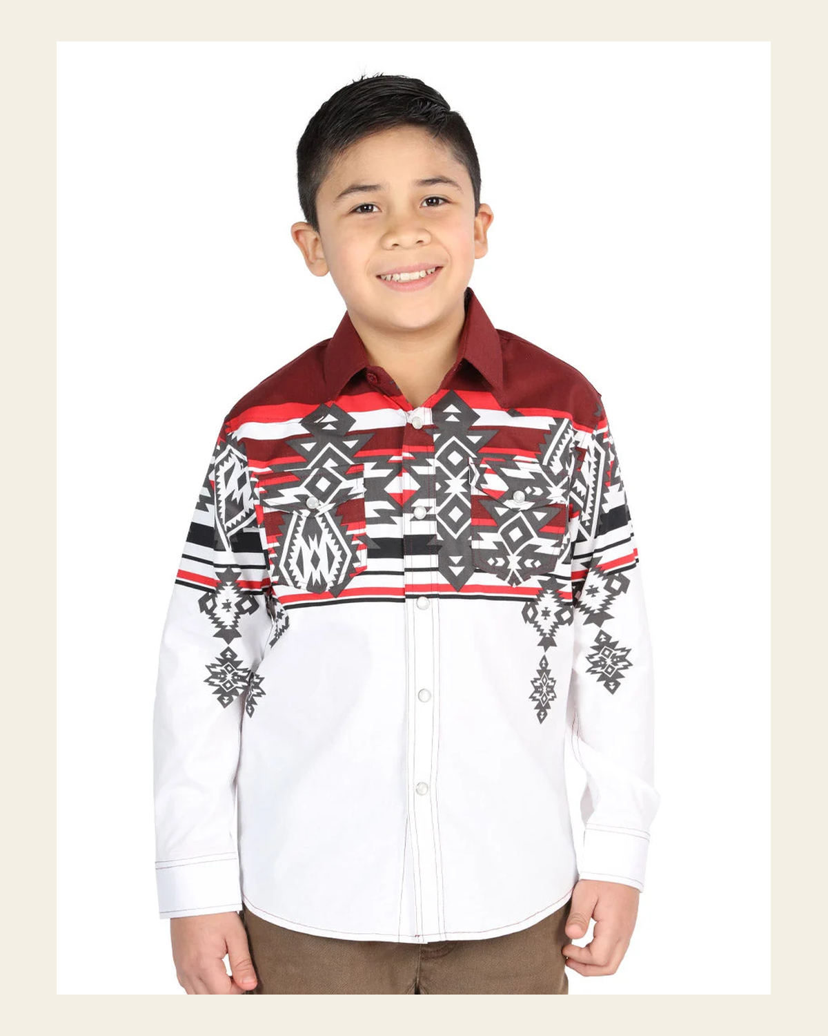 Casual Long-Sleeve Shirt by El General Burgundy 44506 on a warm cream background