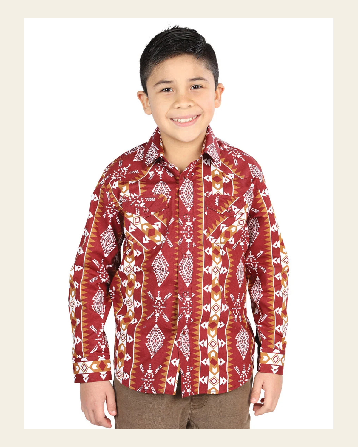 Casual Long-Sleeve Shirt by El General Burgundy 44509 on a warm cream background