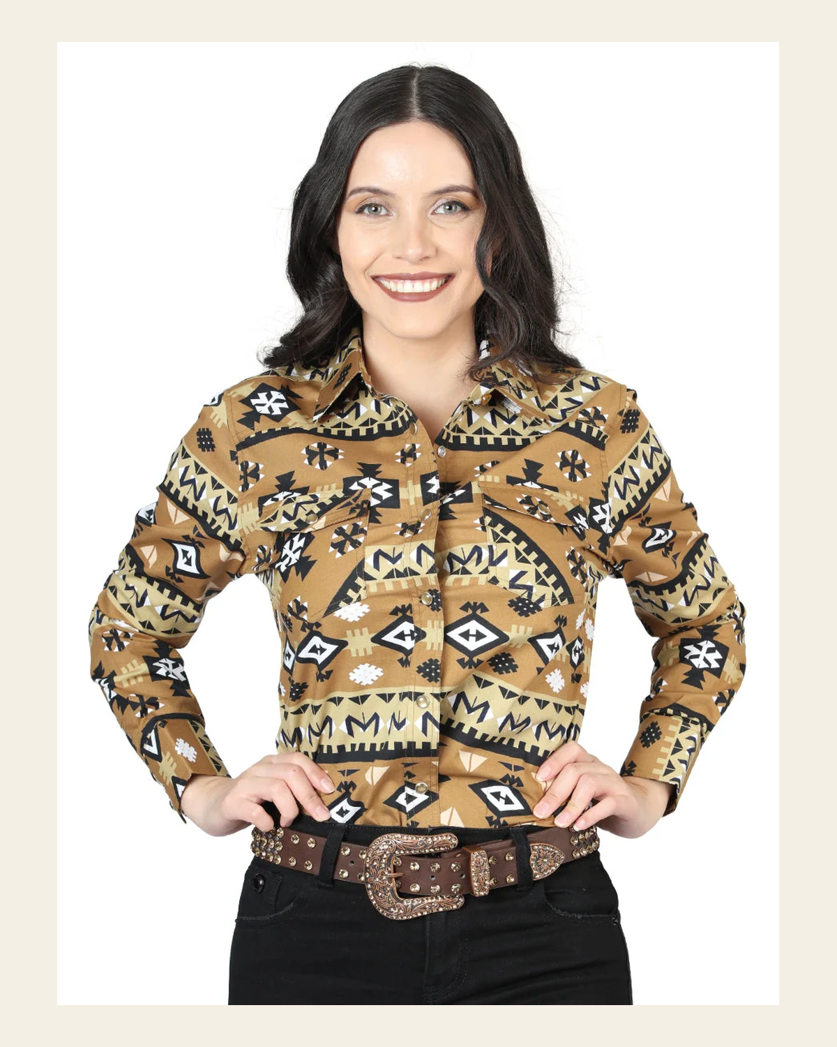 Casual Long-Sleeve Shirt by El General Mustard 44421 on a warm cream background