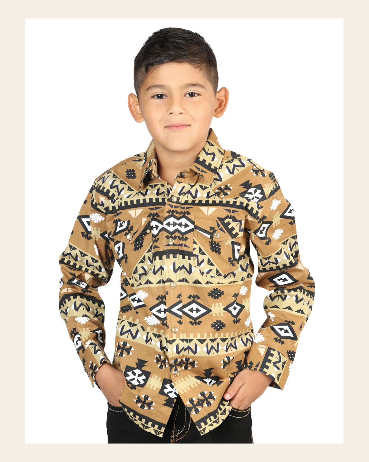 Casual Long-Sleeve Shirt by El General Mustard 44442 on a warm cream background