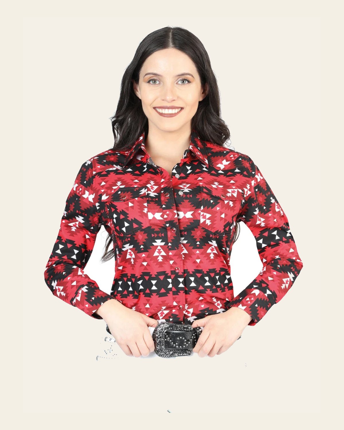 Casual Long-Sleeve Shirt by El General Red 44408 on a warm cream background