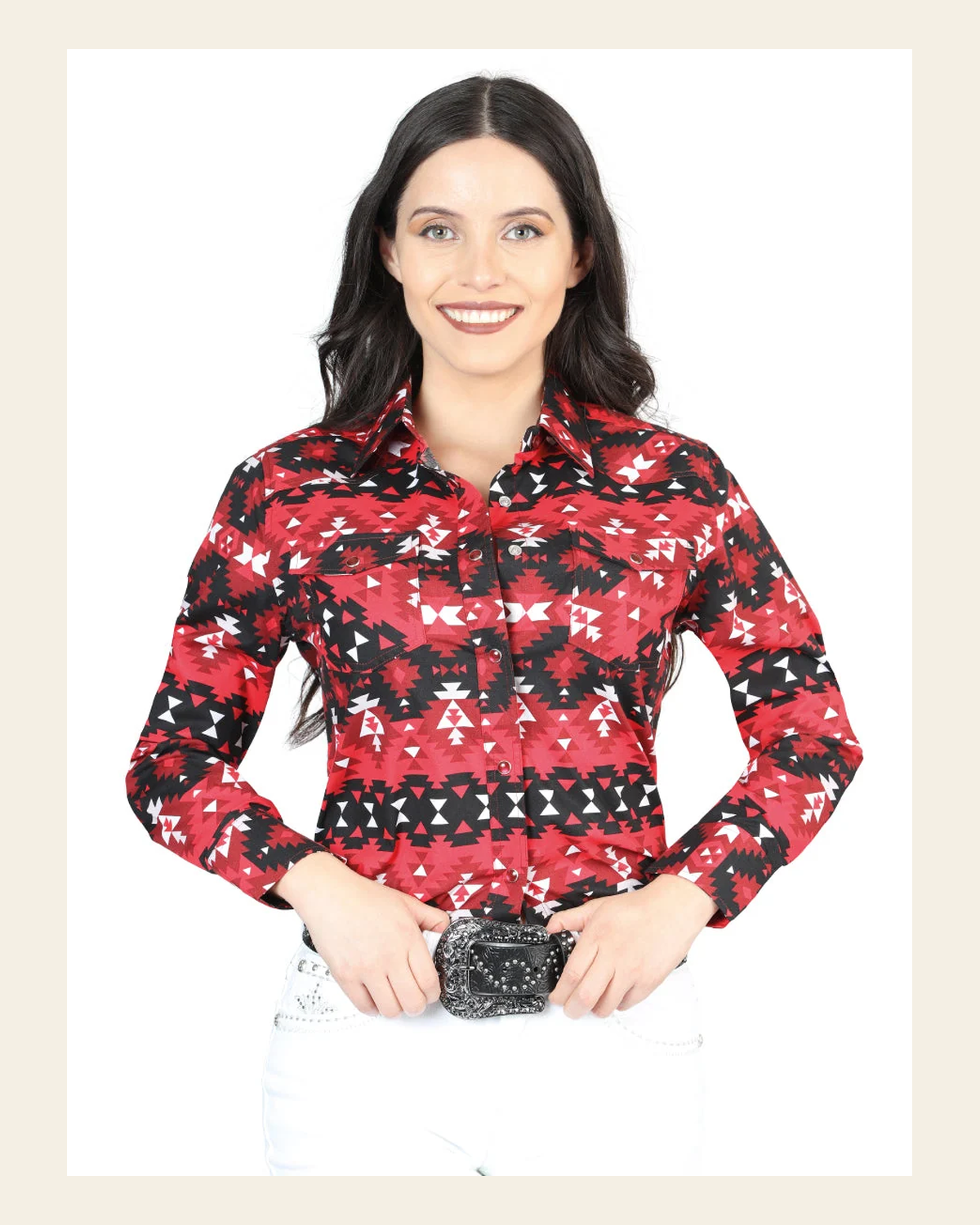 Casual Long-Sleeve Shirt by El General Red 44408 on a warm cream background