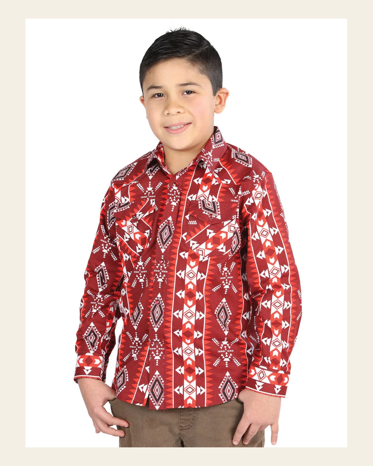 Casual Long-Sleeve Shirt by El General Red 44510 on a warm cream background