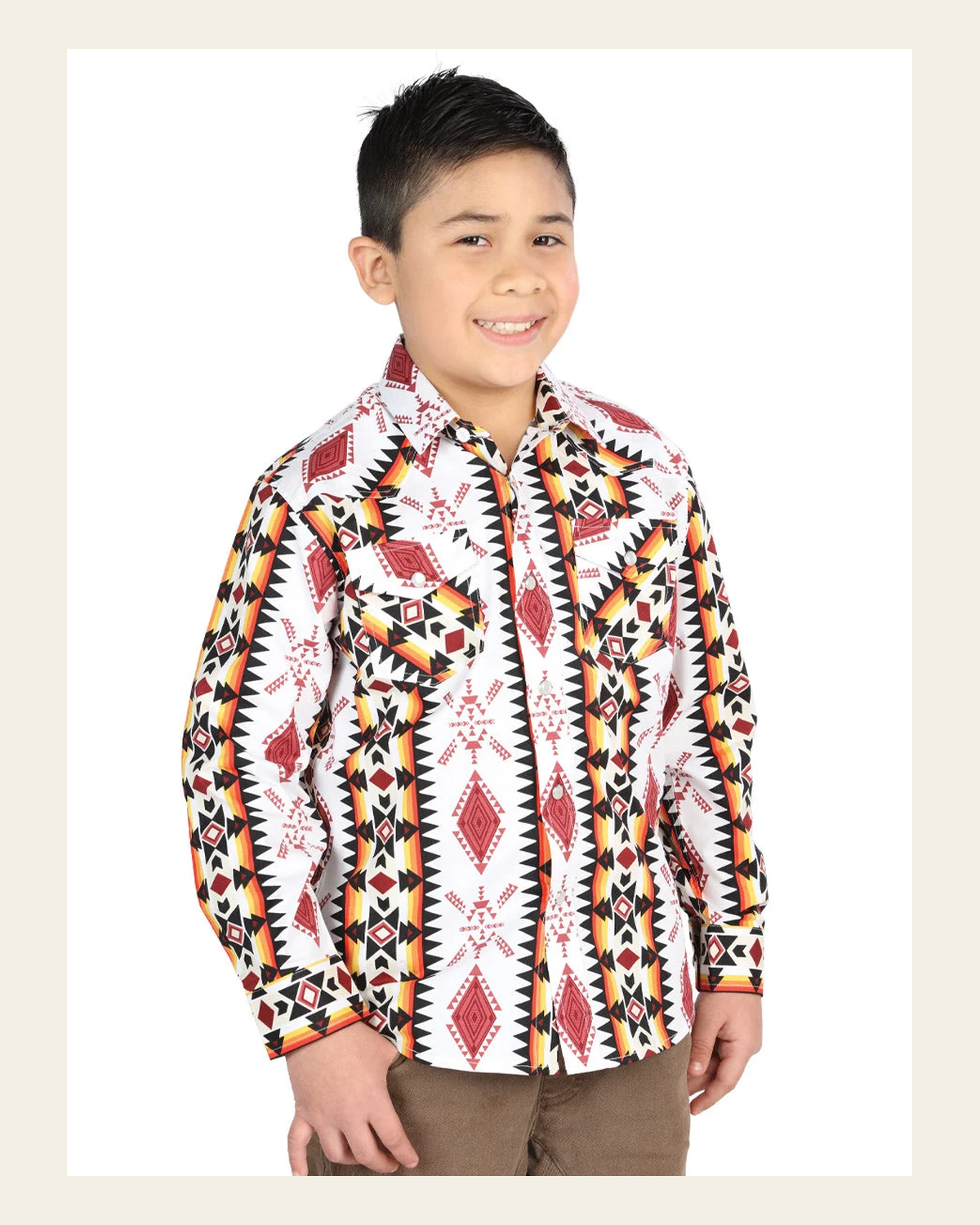 Casual Long-Sleeve Shirt by El General White/Red 44508 on a warm cream background