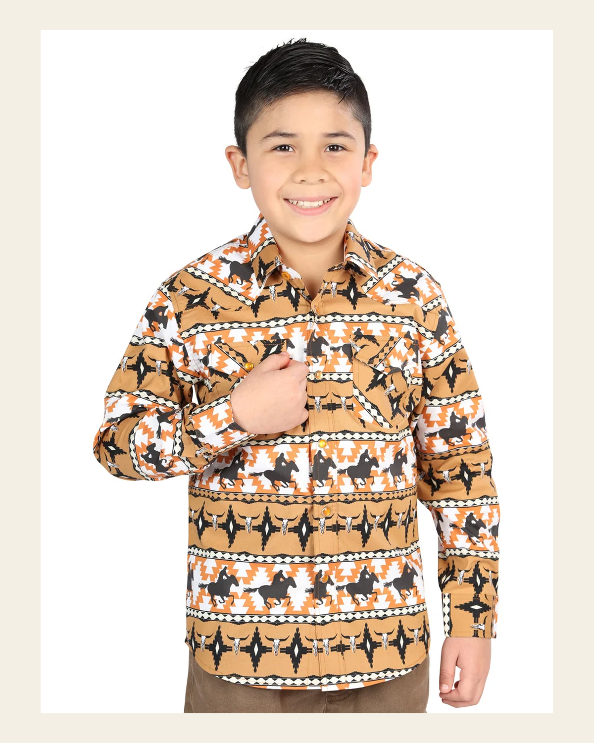 Casual Long-Sleeve Shirt by El General Yellow 44493 on a warm cream background