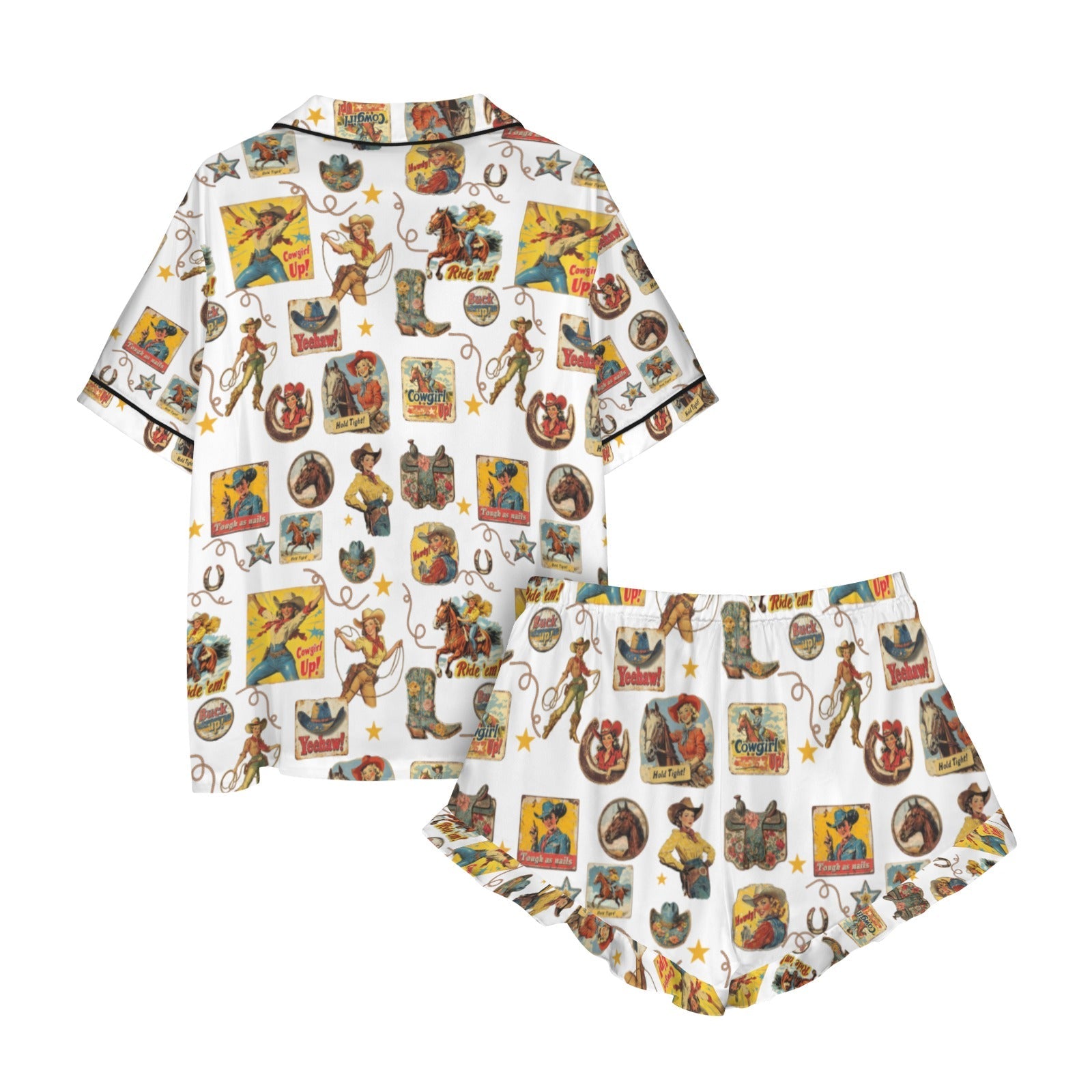 Baha Ranch Vintage Cowgirl Collage Western Satin Ruffle Pajama Set by Baha Ranch Western Wear - product image 5