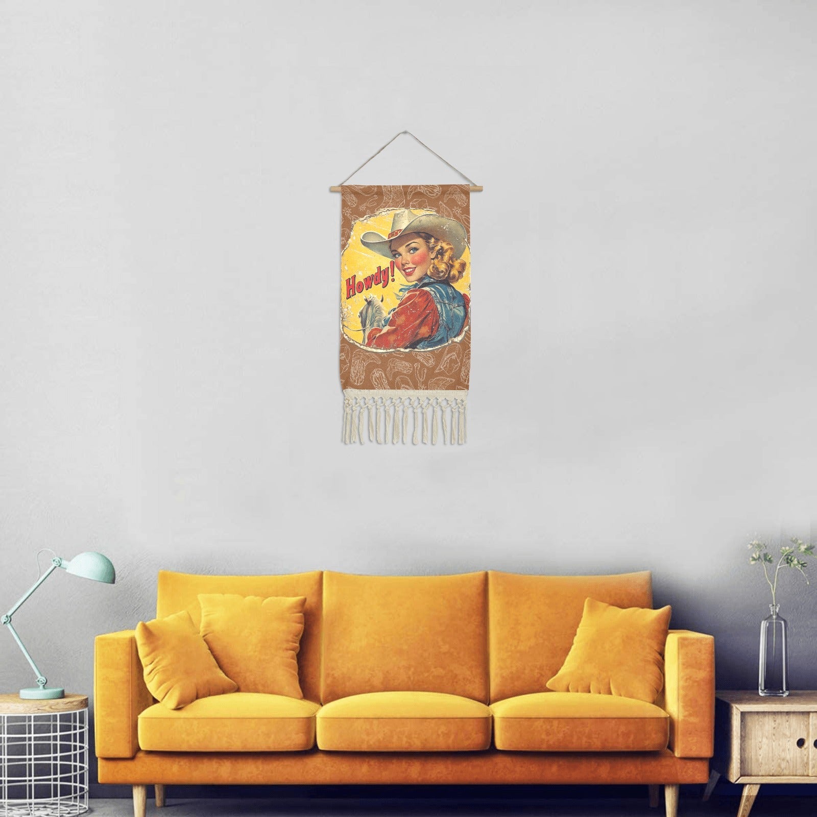 Baha Ranch Howdy Vintage Cowgirl Western Wall Decor Linen Hanging Poster with Fringe Made in America by Baha Ranch...