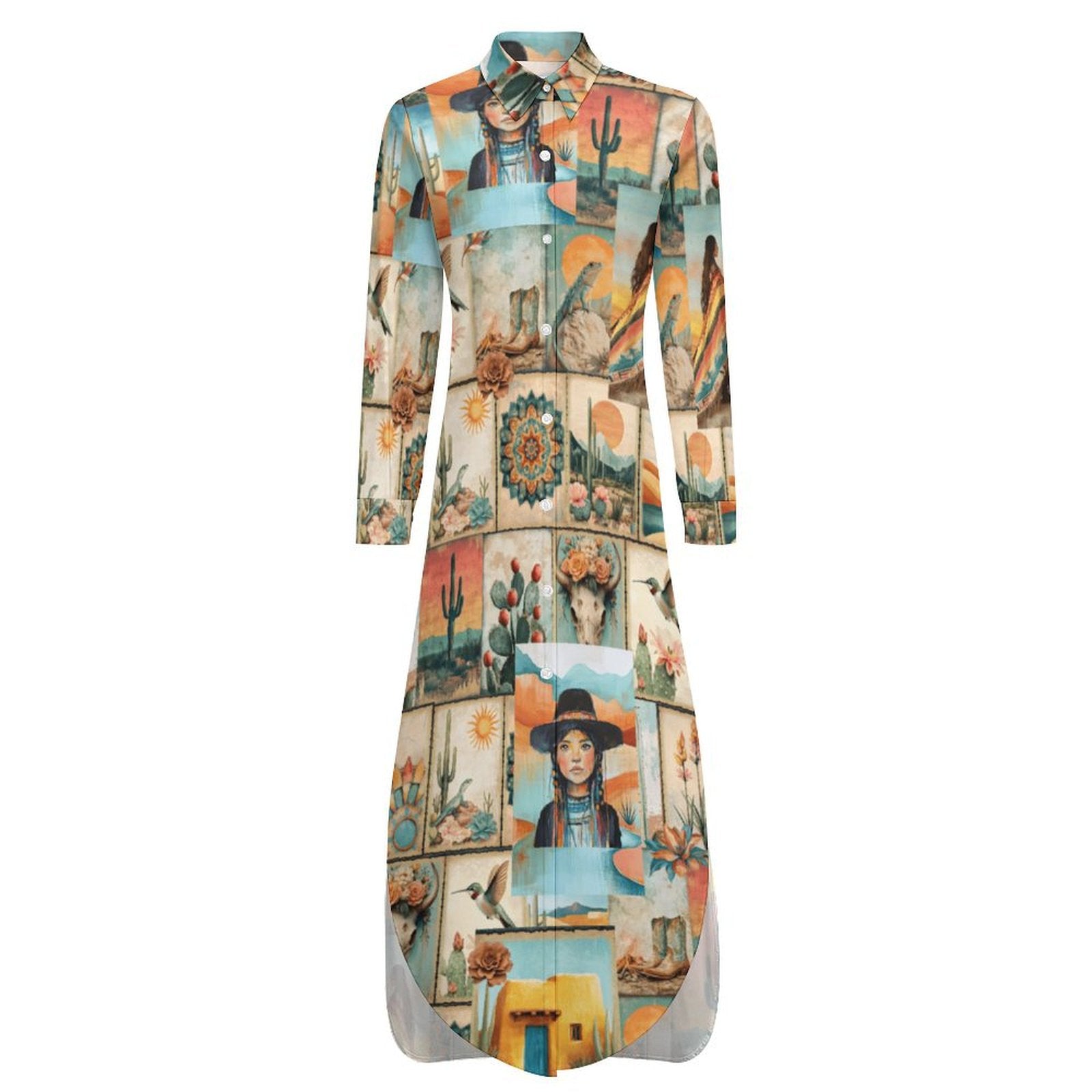 Baha Ranch Colores de Mexico Pictures of the Southwest Button-Up Long Sleeve Shirt Dress Duster by Baha Ranch Western...