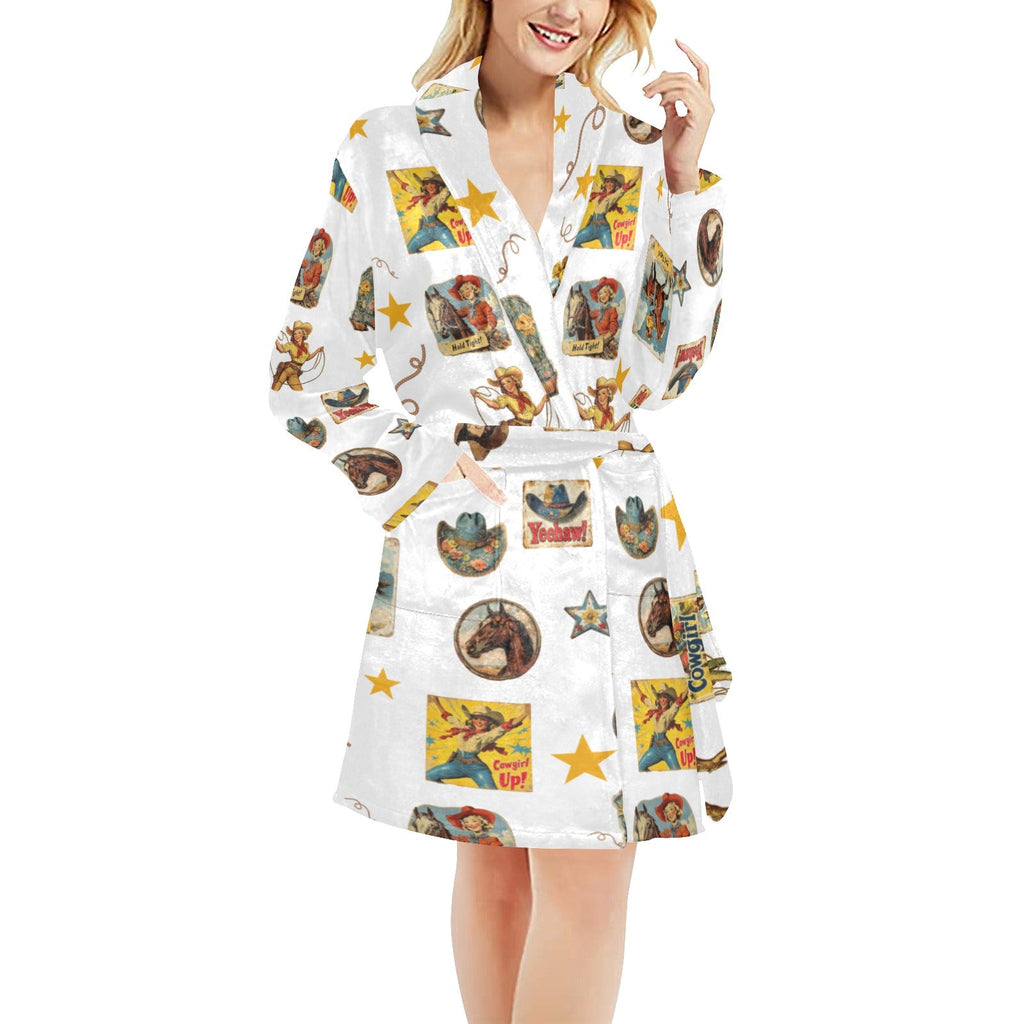 Baha Ranch Vintage Cowgirl Collage Women's Western Bath Robe by Baha Ranch Western Wear