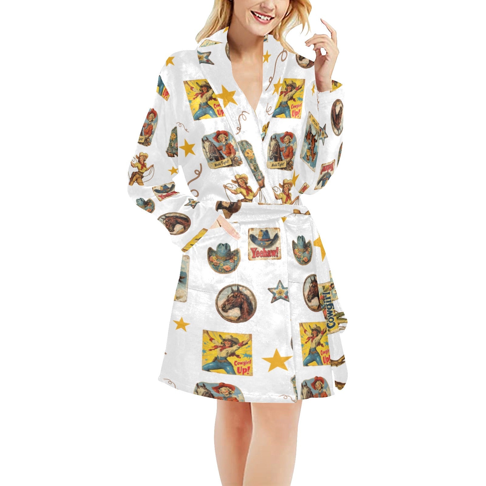 Baha Ranch Vintage Cowgirl Collage Women's Western Bath Robe by Baha Ranch Western Wear