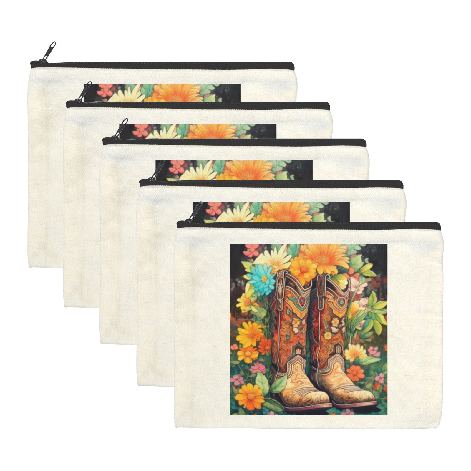 Baha Ranch Floral Cowboy Boots Cosmetic Bag Pack of 5 Made in America by Baha Ranch Western Wear - product image 2