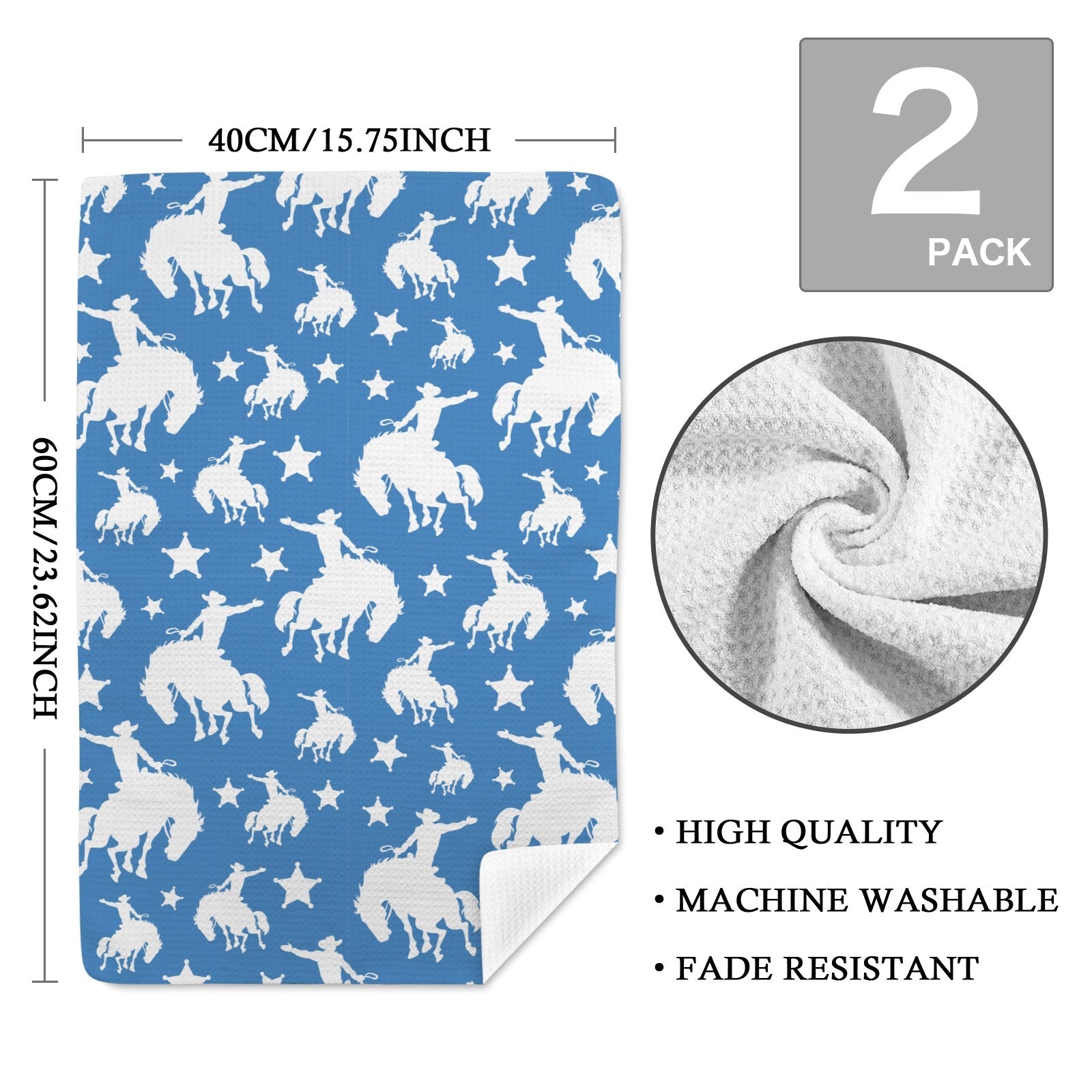 Baha Ranch Blue Rodeo Cowboy Set of 2 Dish Towels Made in America by Baha Ranch Western Wear - product image 3