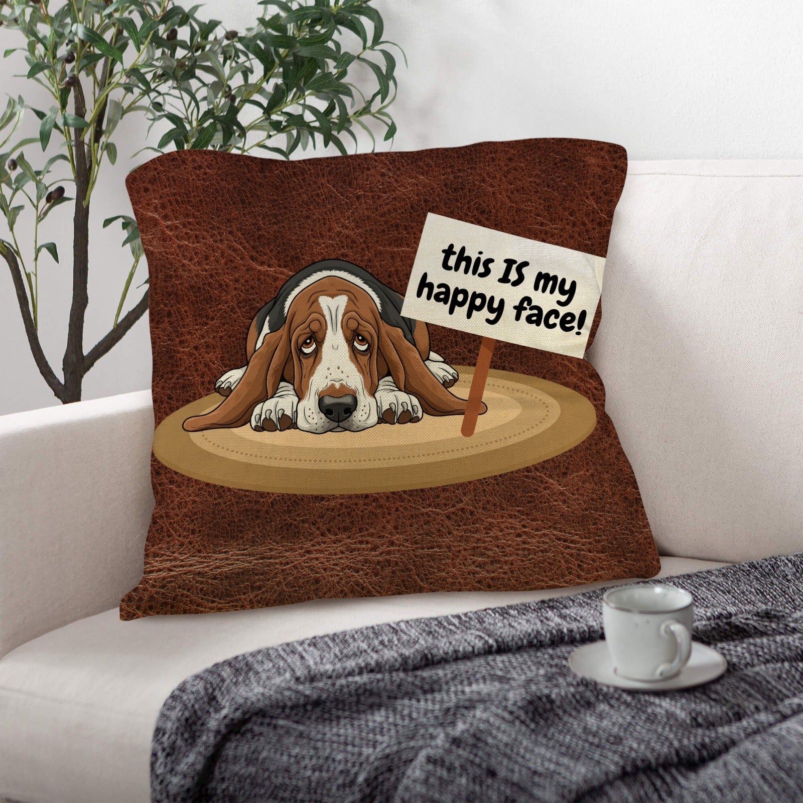 Baha Ranch Basset Hound This is My Happy Face Throw Pillow Case Made in America by Baha Ranch Western Wear - product image 4